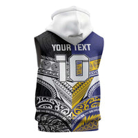 Custom Rugby Niue and Aotearoa Sleeveless Hoodie Hiapo with Maori Moko Tribal Heritage Tattoos - Polynesian Pride