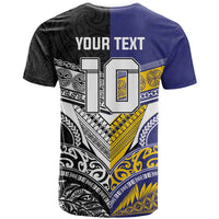 Custom Rugby Niue and Aotearoa T Shirt Hiapo with Maori Moko Tribal Heritage Tattoos - Polynesian Pride