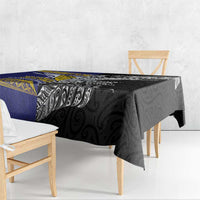 Rugby Niue and Aotearoa Tablecloth Hiapo with Maori Moko Tribal Heritage Tattoos - Polynesian Pride