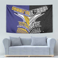 Rugby Niue and Aotearoa Tapestry Hiapo with Maori Moko Tribal Heritage Tattoos - Polynesian Pride