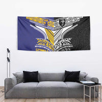 Rugby Niue and Aotearoa Tapestry Hiapo with Maori Moko Tribal Heritage Tattoos - Polynesian Pride
