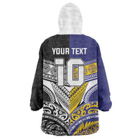 Custom Rugby Niue and Aotearoa Wearable Blanket Hoodie Hiapo with Maori Moko Tribal Heritage Tattoos - Polynesian Pride