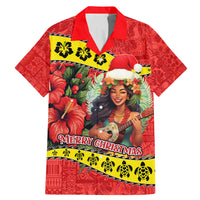 Hawaii Christmas Family Matching Mermaid Dress and Hawaiian Shirt Hula Girl Hibiscus With Hawaiian Style Tribal Fabric Patchwork LT03 Dad's Shirt - Short Sleeve Red - Polynesian Pride