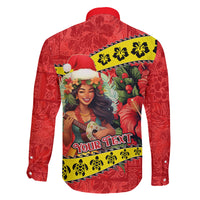 Personalised Hawaii Christmas Family Matching Mermaid Dress and Hawaiian Shirt Hula Girl Hibiscus With Hawaiian Style Tribal Fabric Patchwork LT03 - Polynesian Pride