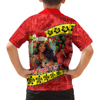Personalised Hawaii Christmas Kid Hawaiian Shirt Hula Girl Hibiscus With Hawaiian Style Tribal Fabric Patchwork LT03 - Polynesian Pride