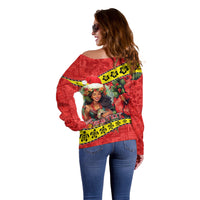 Personalised Hawaii Christmas Off Shoulder Sweater Hula Girl Hibiscus With Hawaiian Style Tribal Fabric Patchwork LT03 - Polynesian Pride