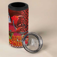 Hawaii KaʻUla Wena ʻIʻiwi 4 in 1 Can Cooler Tumbler With Tropical Plants and 'Ohi'a lehua Kakau Art Tattoo