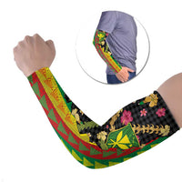 Hawaiian Tropical Plants Lei Arm Sleeves Kanaka Maoli Tribal with Palaka Motifs - Polynesian Pride