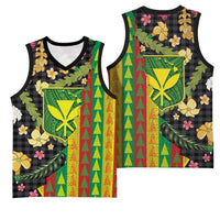 Hawaiian Tropical Plants Lei Basketball Jersey Kanaka Maoli Tribal with Palaka Motifs - Polynesian Pride