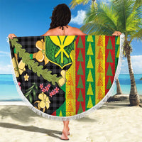 Hawaiian Tropical Plants Lei Beach Blanket Kanaka Maoli Tribal with Palaka Motifs - Polynesian Pride