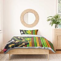 Hawaiian Tropical Plants Lei Bedding Set Kanaka Maoli Tribal with Palaka Motifs - Polynesian Pride