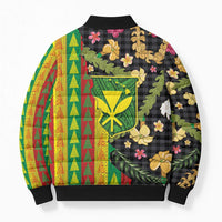 Hawaiian Tropical Plants Lei Bomber Puffer Jacket Kanaka Maoli Tribal with Palaka Motifs - Polynesian Pride