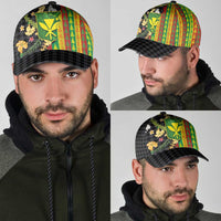 Hawaiian Tropical Plants Lei Classic Cap Kanaka Maoli Tribal with Palaka Motifs - Polynesian Pride