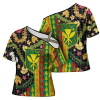 Hawaiian Tropical Plants Lei Cross Shoulder Shirt Kanaka Maoli Tribal with Palaka Motifs - Polynesian Pride