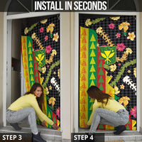 Hawaiian Tropical Plants Lei Door Cover Kanaka Maoli Tribal with Palaka Motifs - Polynesian Pride