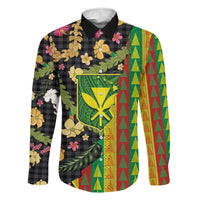 Hawaiian Tropical Plants Lei Family Matching Long Sleeve Bodycon Dress and Hawaiian Shirt Kanaka Maoli Tribal with Palaka Motifs - Polynesian Pride