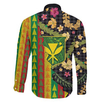 Hawaiian Tropical Plants Lei Family Matching Off The Shoulder Long Sleeve Dress and Hawaiian Shirt Kanaka Maoli Tribal with Palaka Motifs - Polynesian Pride