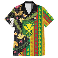 Hawaiian Tropical Plants Lei Family Matching Off Shoulder Maxi Dress and Hawaiian Shirt Kanaka Maoli Tribal with Palaka Motifs - Polynesian Pride