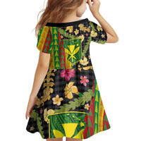 Hawaiian Tropical Plants Lei Family Matching Off Shoulder Short Dress and Hawaiian Shirt Kanaka Maoli Tribal with Palaka Motifs - Polynesian Pride