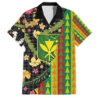 Hawaiian Tropical Plants Lei Family Matching Off Shoulder Short Dress and Hawaiian Shirt Kanaka Maoli Tribal with Palaka Motifs - Polynesian Pride