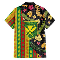 Hawaiian Tropical Plants Lei Family Matching Off Shoulder Short Dress and Hawaiian Shirt Kanaka Maoli Tribal with Palaka Motifs - Polynesian Pride
