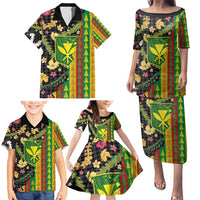 Hawaiian Tropical Plants Lei Family Matching Puletasi and Hawaiian Shirt Kanaka Maoli Tribal with Palaka Motifs - Polynesian Pride