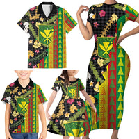 Hawaiian Tropical Plants Lei Family Matching Short Sleeve Bodycon Dress and Hawaiian Shirt Kanaka Maoli Tribal with Palaka Motifs - Polynesian Pride