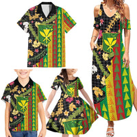 Hawaiian Tropical Plants Lei Family Matching Summer Maxi Dress and Hawaiian Shirt Kanaka Maoli Tribal with Palaka Motifs - Polynesian Pride