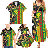 Hawaiian Tropical Plants Lei Family Matching Summer Maxi Dress and Hawaiian Shirt Kanaka Maoli Tribal with Palaka Motifs - Polynesian Pride