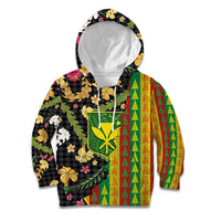 Hawaiian Tropical Plants Lei Kid Hoodie Kanaka Maoli Tribal with Palaka Motifs - Polynesian Pride