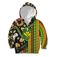 Hawaiian Tropical Plants Lei Kid Hoodie Kanaka Maoli Tribal with Palaka Motifs - Polynesian Pride
