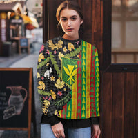 Hawaiian Tropical Plants Lei Ugly Christmas Sweater Kanaka Maoli Tribal with Palaka Motifs - Polynesian Pride