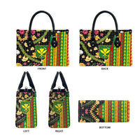 Hawaiian Tropical Plants Lei Leather Bag Kanaka Maoli Tribal with Palaka Motifs - Polynesian Pride