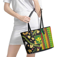 Hawaiian Tropical Plants Lei Leather Tote Bag Kanaka Maoli Tribal with Palaka Motifs - Polynesian Pride