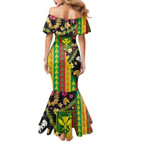 Hawaiian Tropical Plants Lei Mermaid Dress Kanaka Maoli Tribal with Palaka Motifs - Polynesian Pride