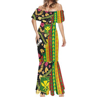 Hawaiian Tropical Plants Lei Mermaid Dress Kanaka Maoli Tribal with Palaka Motifs - Polynesian Pride