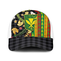 Hawaiian Tropical Plants Lei Mesh Trucker Cap Kanaka Maoli Tribal with Palaka Motifs - Polynesian Pride