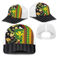 Hawaiian Tropical Plants Lei Mesh Trucker Cap Kanaka Maoli Tribal with Palaka Motifs LT03 - Polynesian Pride