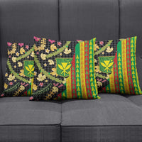 Hawaiian Tropical Plants Lei Pillow Cover Kanaka Maoli Tribal with Palaka Motifs - Polynesian Pride