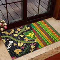 Hawaiian Tropical Plants Lei Rubber Doormat Kanaka Maoli Tribal with Palaka Motifs - Polynesian Pride