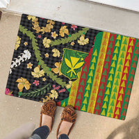 Hawaiian Tropical Plants Lei Rubber Doormat Kanaka Maoli Tribal with Palaka Motifs - Polynesian Pride