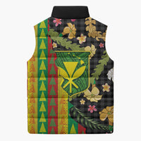 Hawaiian Tropical Plants Lei Sleeveless Puffer Jacket Kanaka Maoli Tribal with Palaka Motifs - Polynesian Pride