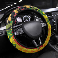 Hawaiian Tropical Plants Lei Steering Wheel Cover Kanaka Maoli Tribal with Palaka Motifs - Polynesian Pride