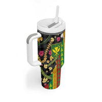 Hawaiian Tropical Plants Lei Tumbler With Handle Kanaka Maoli Tribal with Palaka Motifs - Polynesian Pride