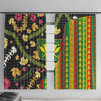 Hawaiian Tropical Plants Lei Window Curtain Kanaka Maoli Tribal with Palaka Motifs - Polynesian Pride