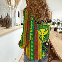 Hawaiian Tropical Plants Lei Women Casual Shirt Kanaka Maoli Tribal with Palaka Motifs - Polynesian Pride