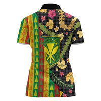Hawaiian Tropical Plants Lei Women Polo Shirt Kanaka Maoli Tribal with Palaka Motifs - Polynesian Pride