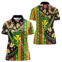 Hawaiian Tropical Plants Lei Women Polo Shirt Kanaka Maoli Tribal with Palaka Motifs - Polynesian Pride