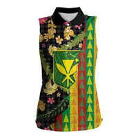 Hawaiian Tropical Plants Lei Women Sleeveless Polo Shirt Kanaka Maoli Tribal with Palaka Motifs - Polynesian Pride