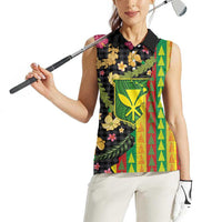 Hawaiian Tropical Plants Lei Women Sleeveless Polo Shirt Kanaka Maoli Tribal with Palaka Motifs - Polynesian Pride